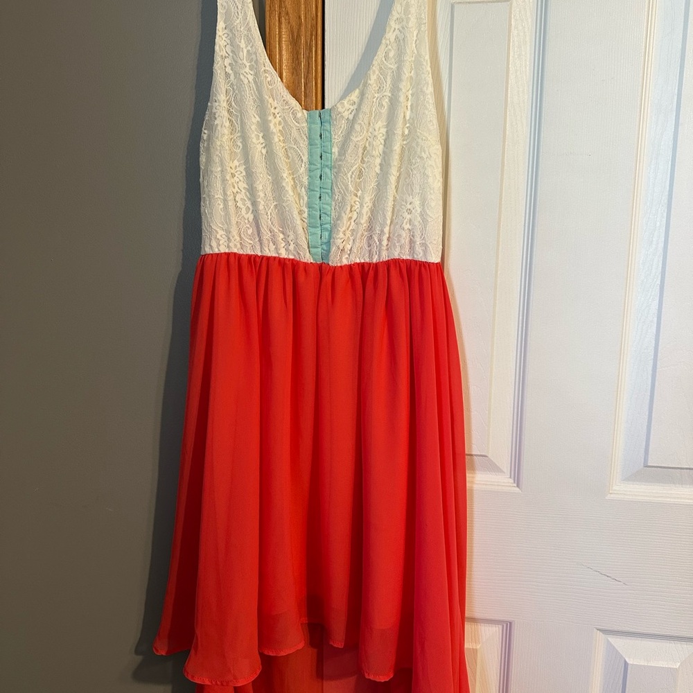 Billabong White and coral Lace Casual Dress